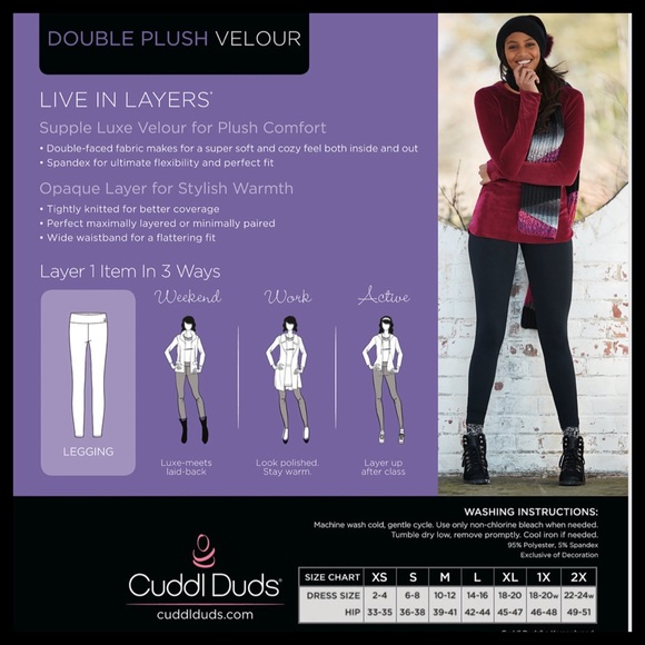 Cuddl Duds Double Plush Velour Leggings - Picture 7 of 10